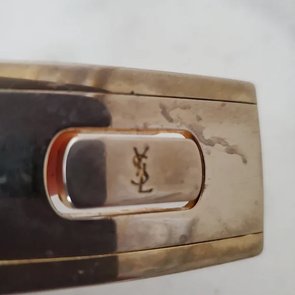 Vintage YSL Two Tone Gold Silver Front Logo Designer Belt Buckle Mens Accessorie